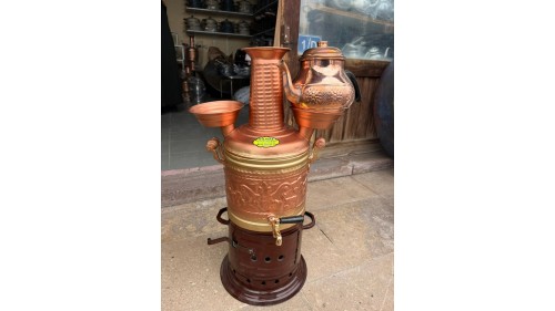 Bakır Semaver 5 litre Sobalı + Demlik  Bakır Semaver 5 litre Sobalı + Demlik