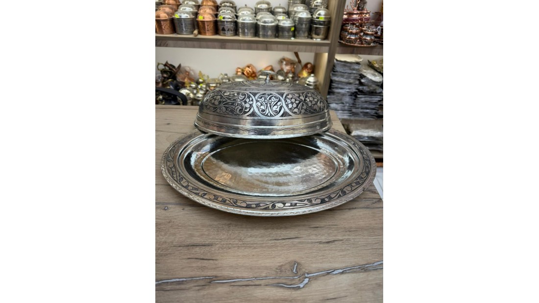 40 cm Bakır İşlemeli Eskitme Kayık Sahan