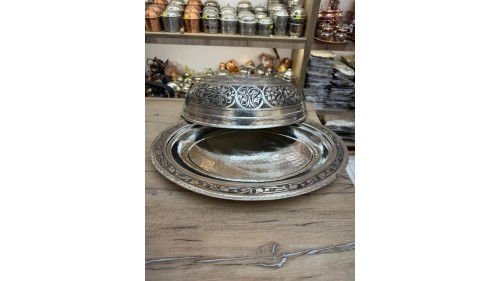 40 cm Bakır İşlemeli Eskitme Kayık Sahan