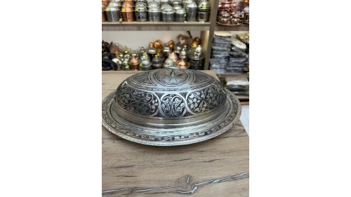 40 cm Bakır İşlemeli Eskitme Kayık Sahan